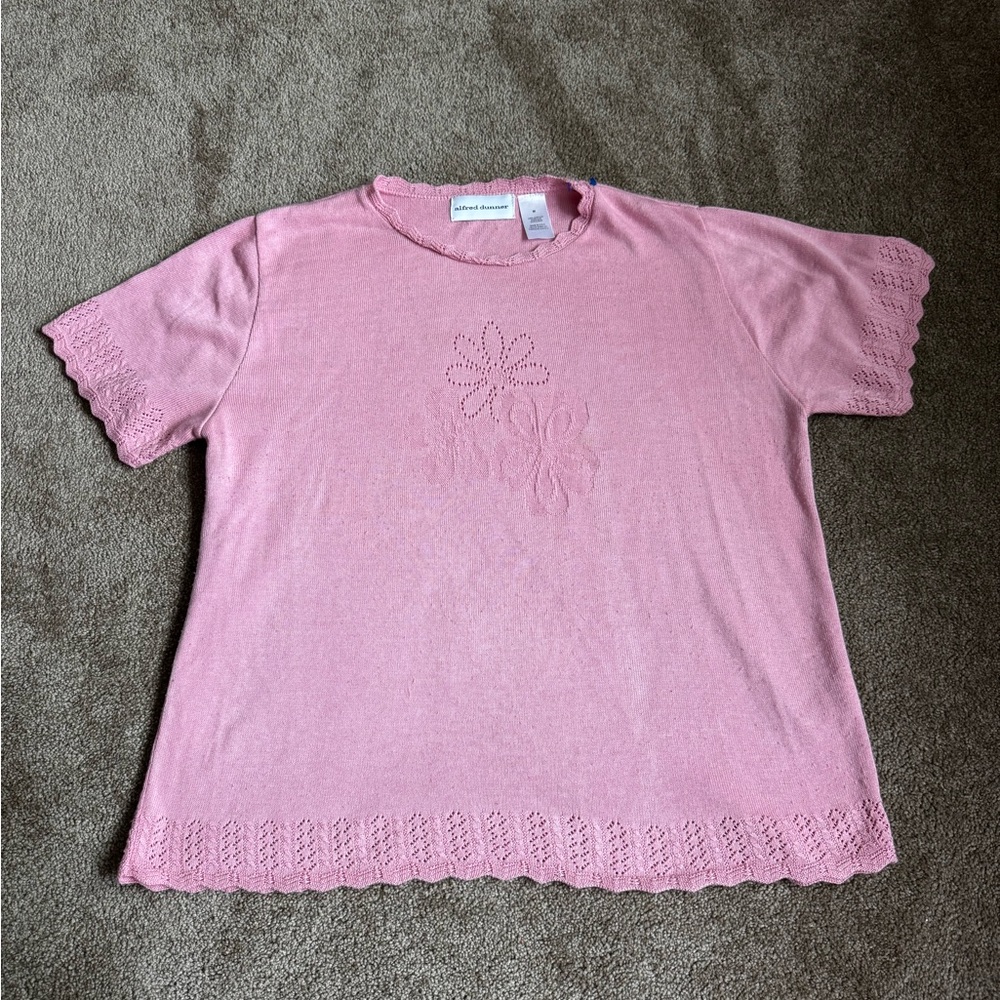 Pink Short Sleeve Tee with Tone-on-Tone Embroidery